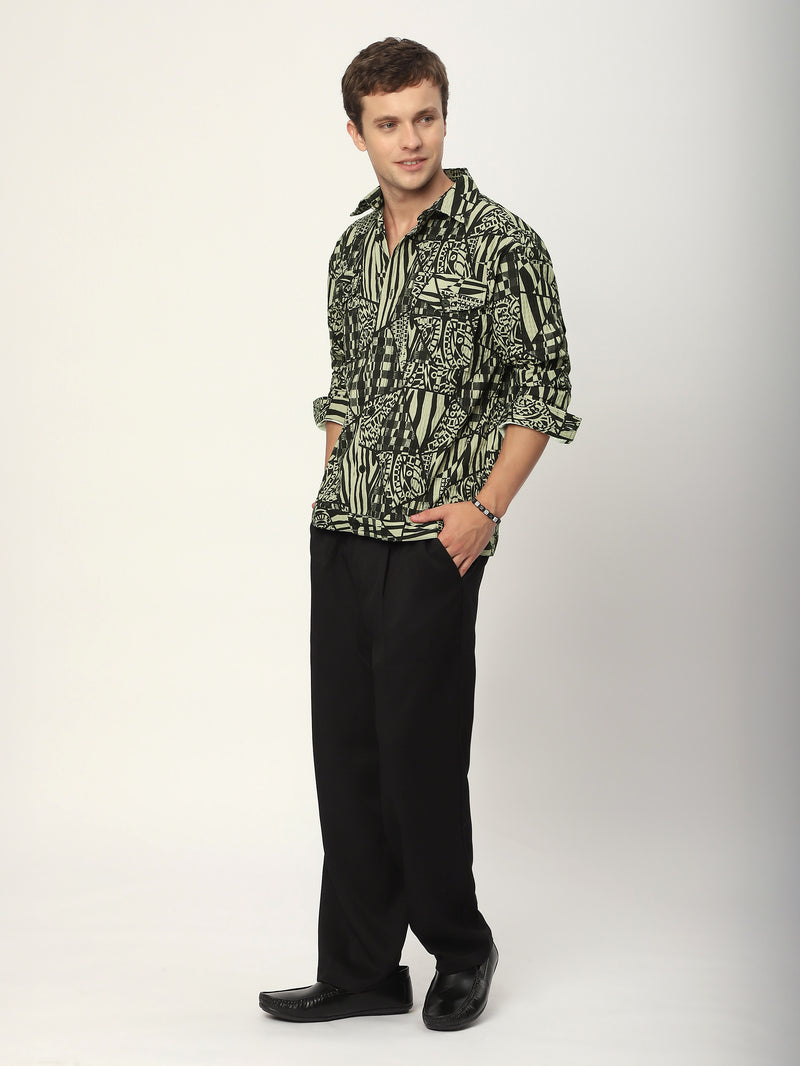 Abstract Print Shacket - Green and Black
