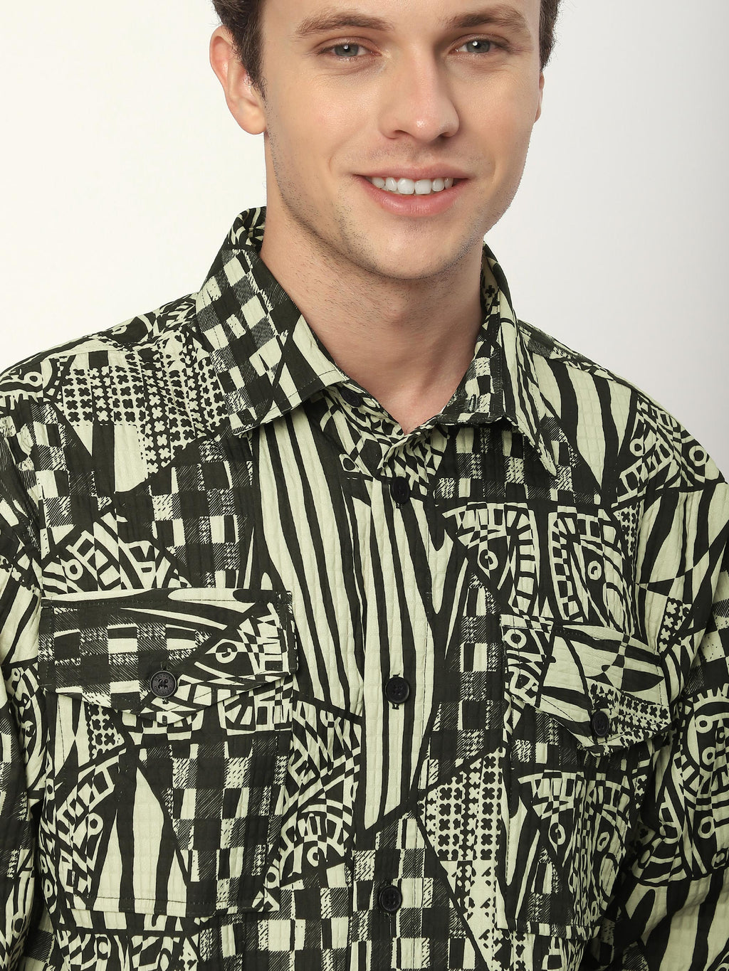 Abstract Print Shacket - Green and Black