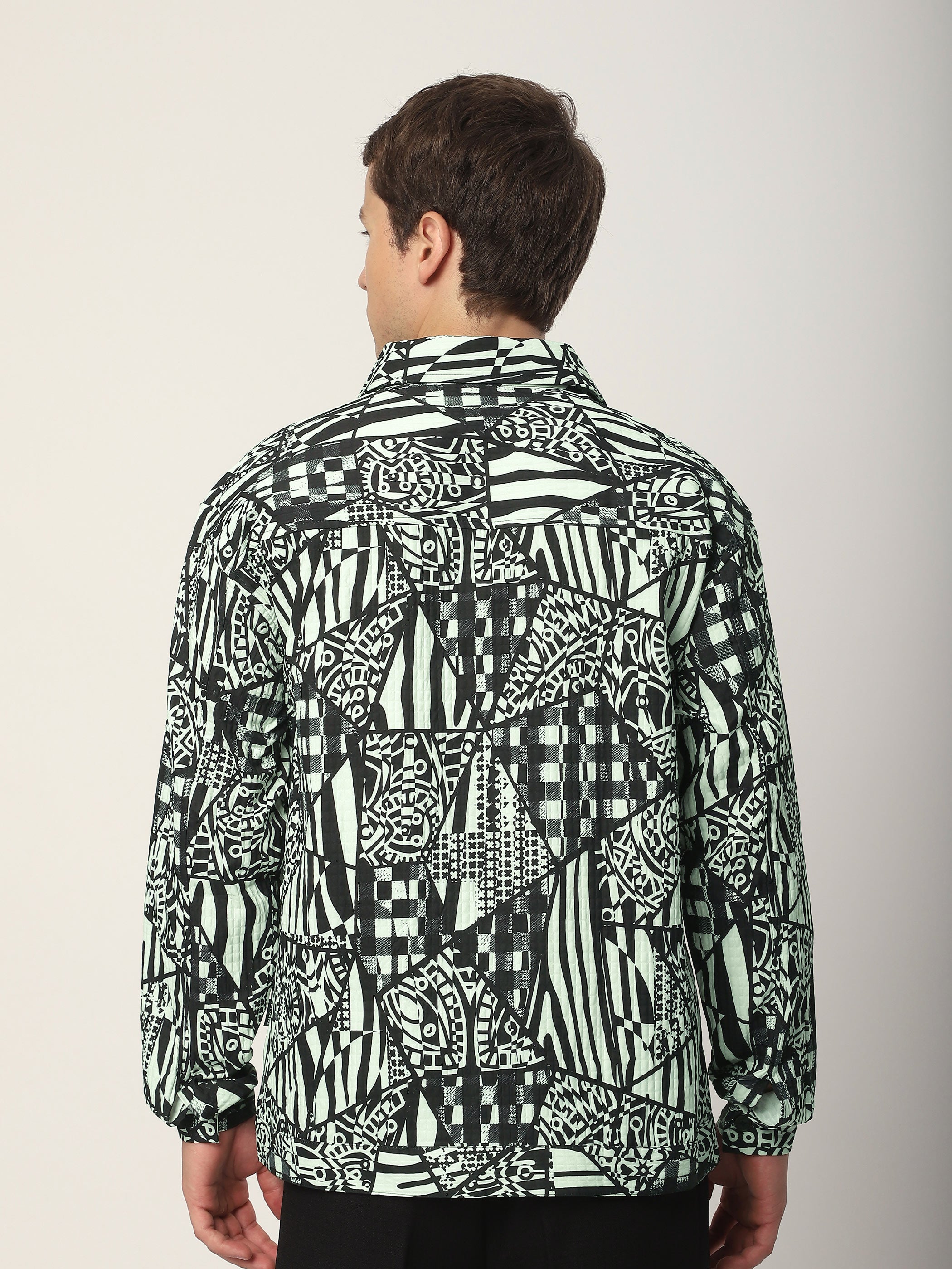 Abstract Print Shacket - White and Black