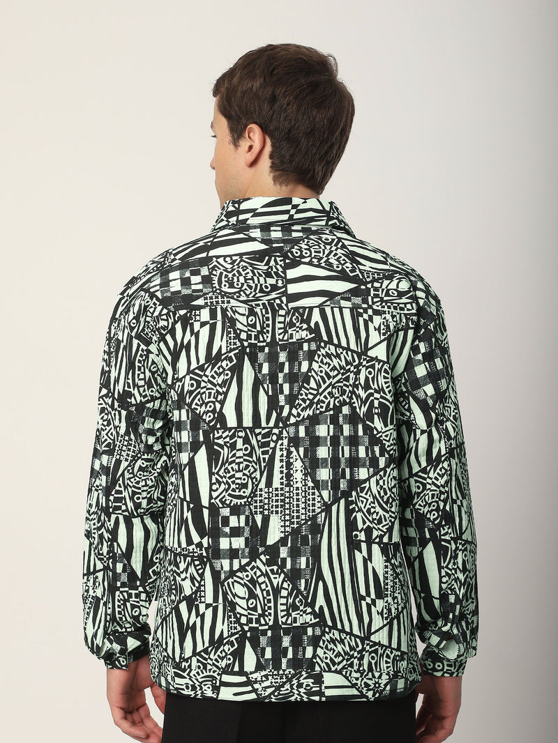 Abstract Print Shacket - White and Black