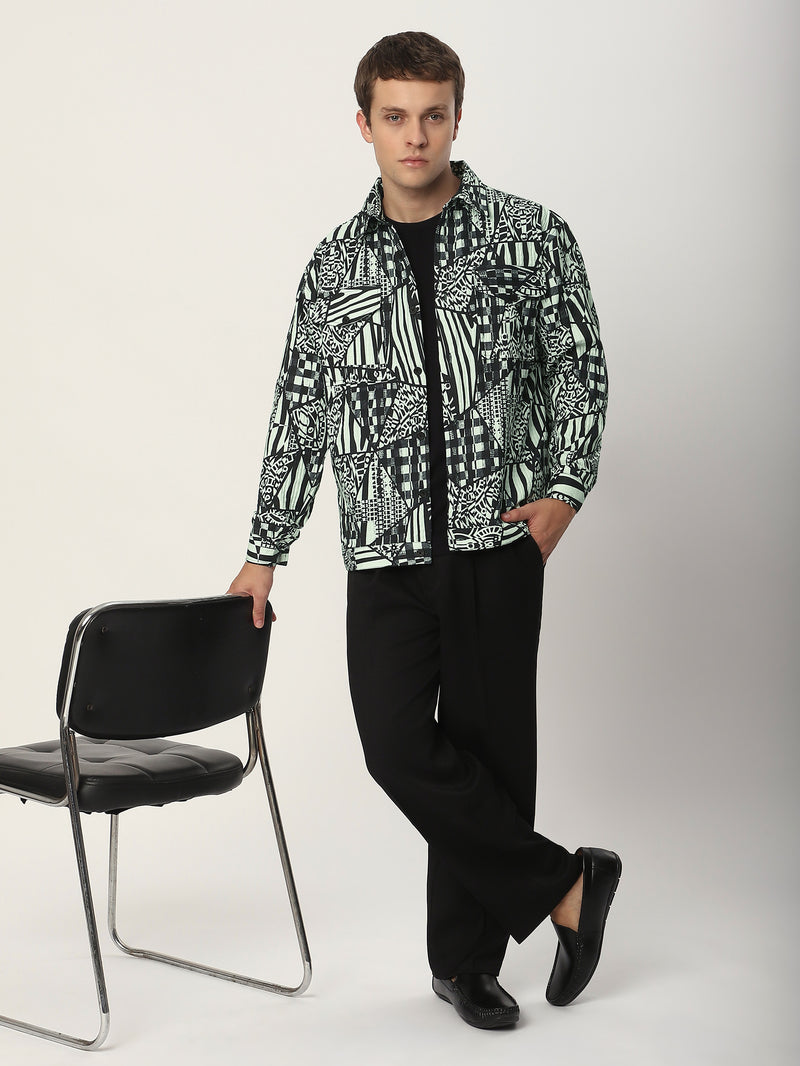 Abstract Print Shacket - White and Black