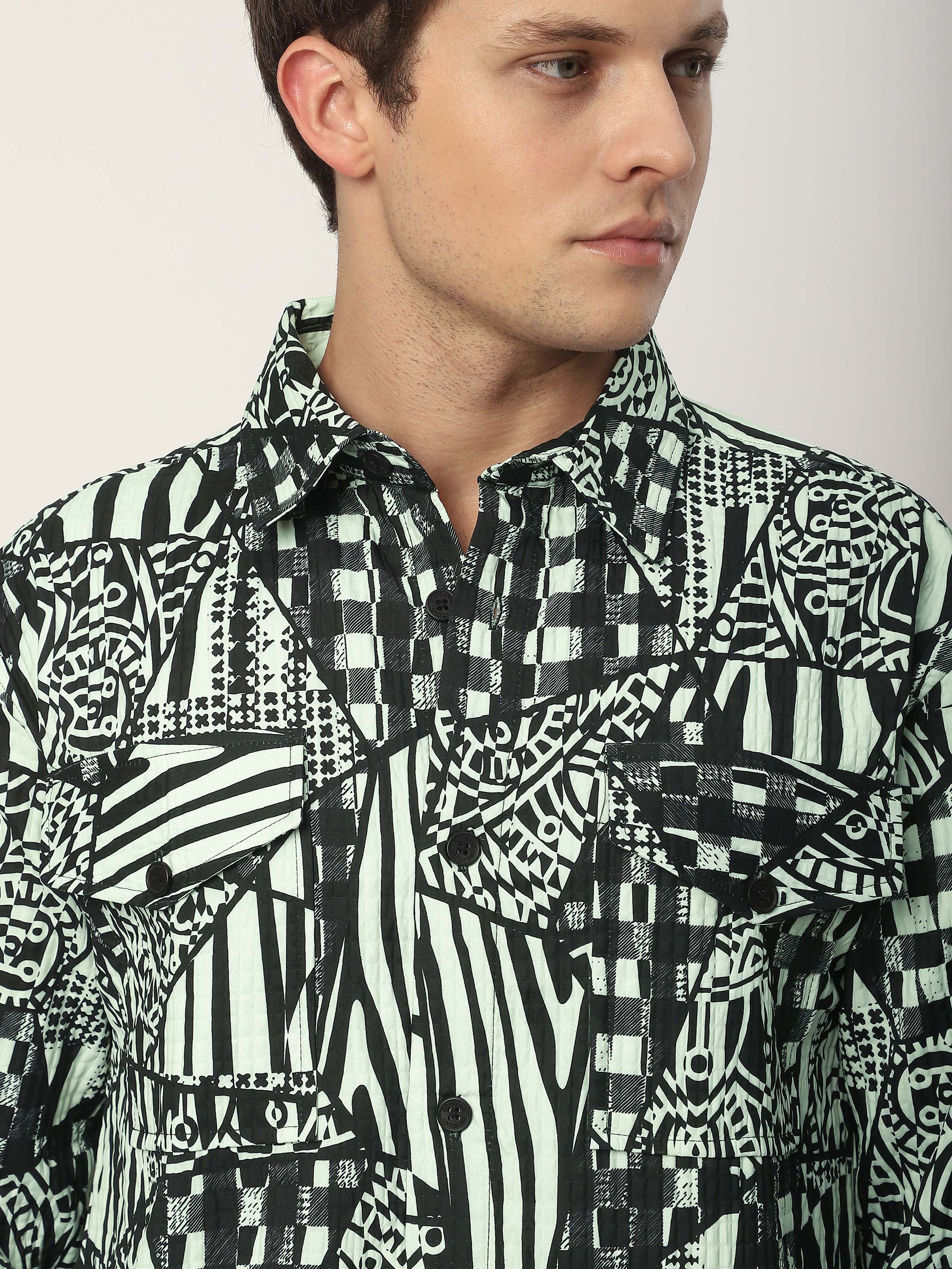 Abstract Print Shacket - White and Black