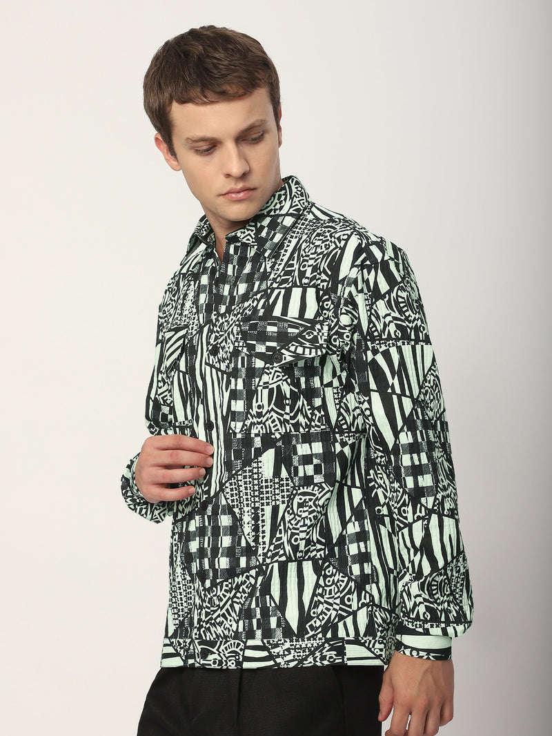 Abstract Print Shacket - White and Black