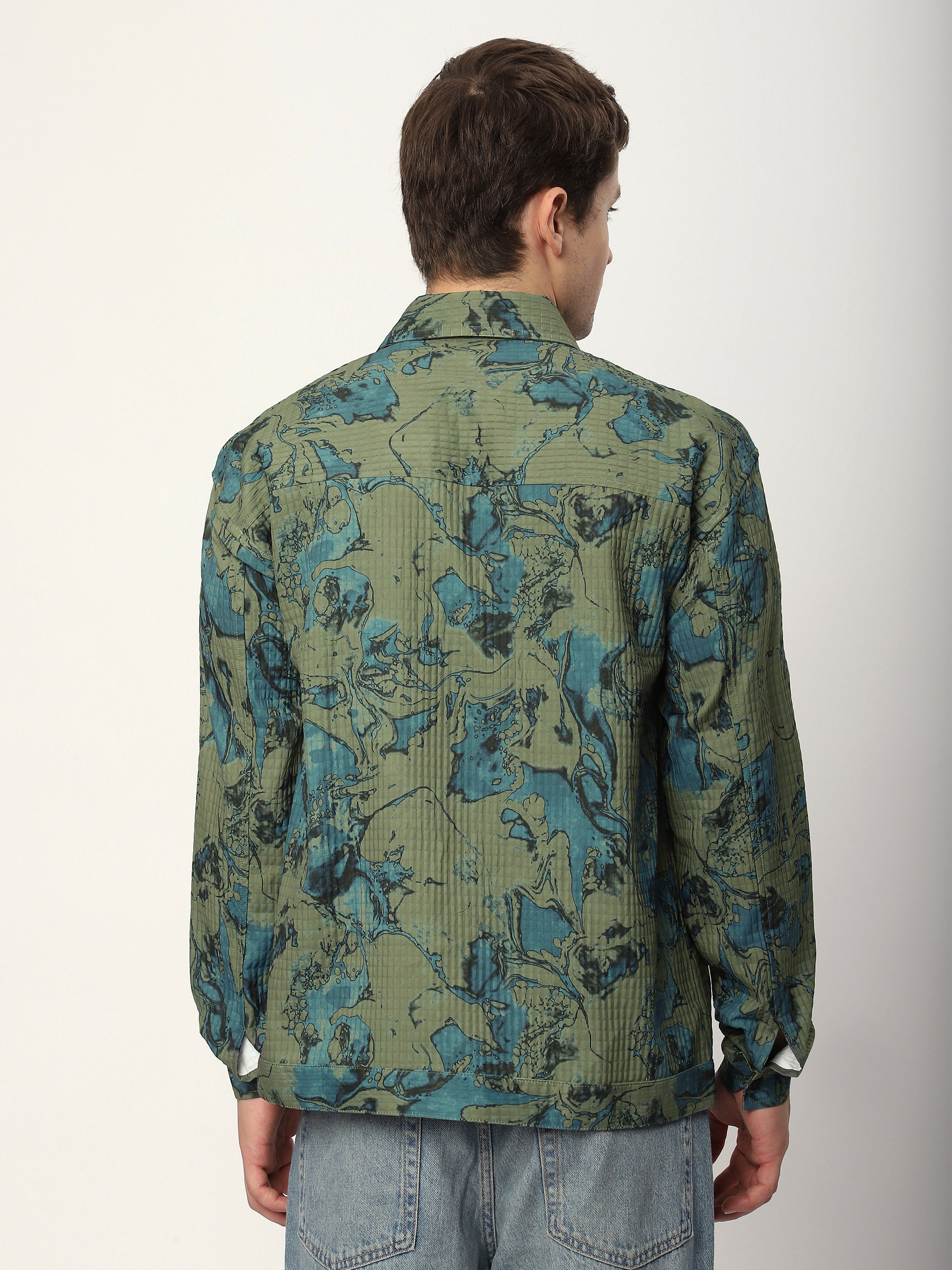 Abstract Print Shacket - Green