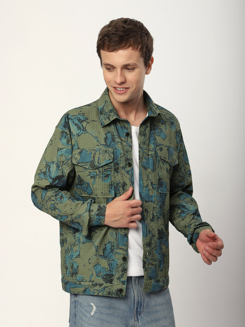 Abstract Print Shacket - Green