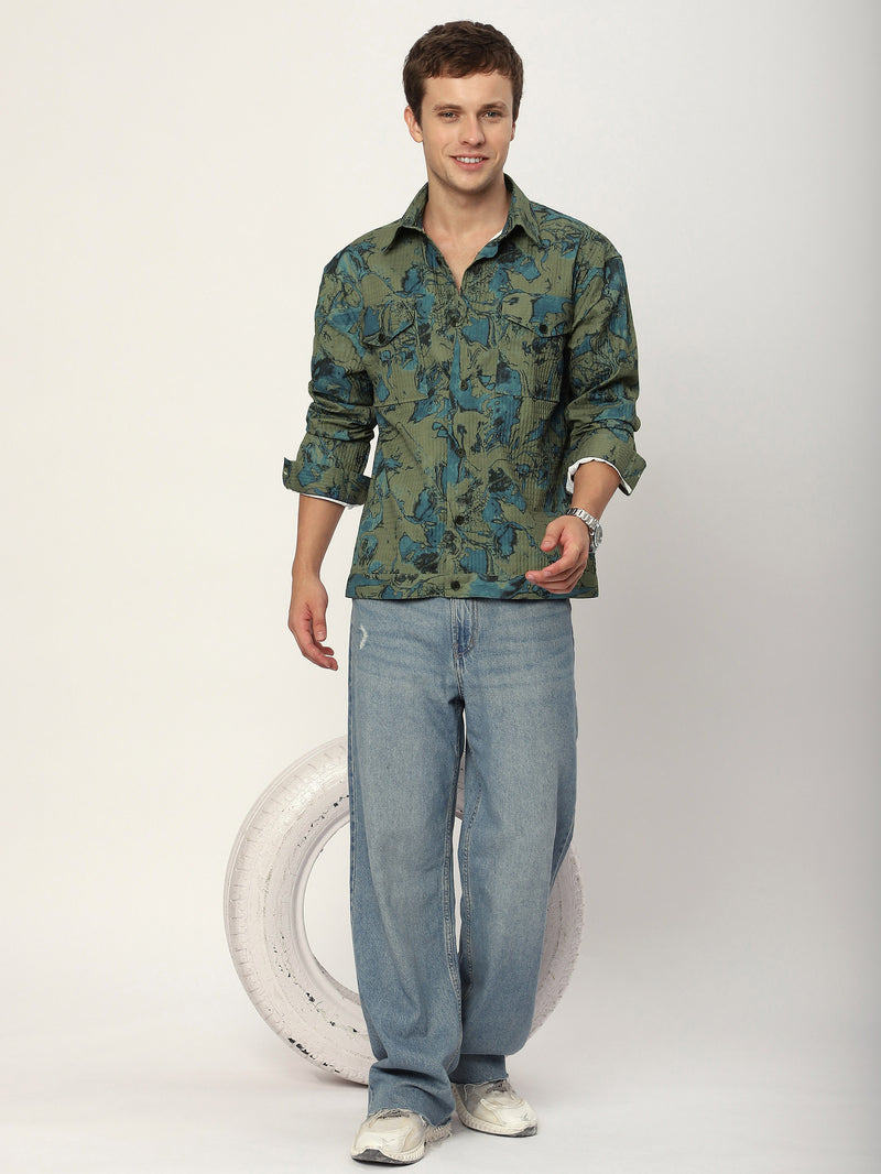 Abstract Print Shacket - Green