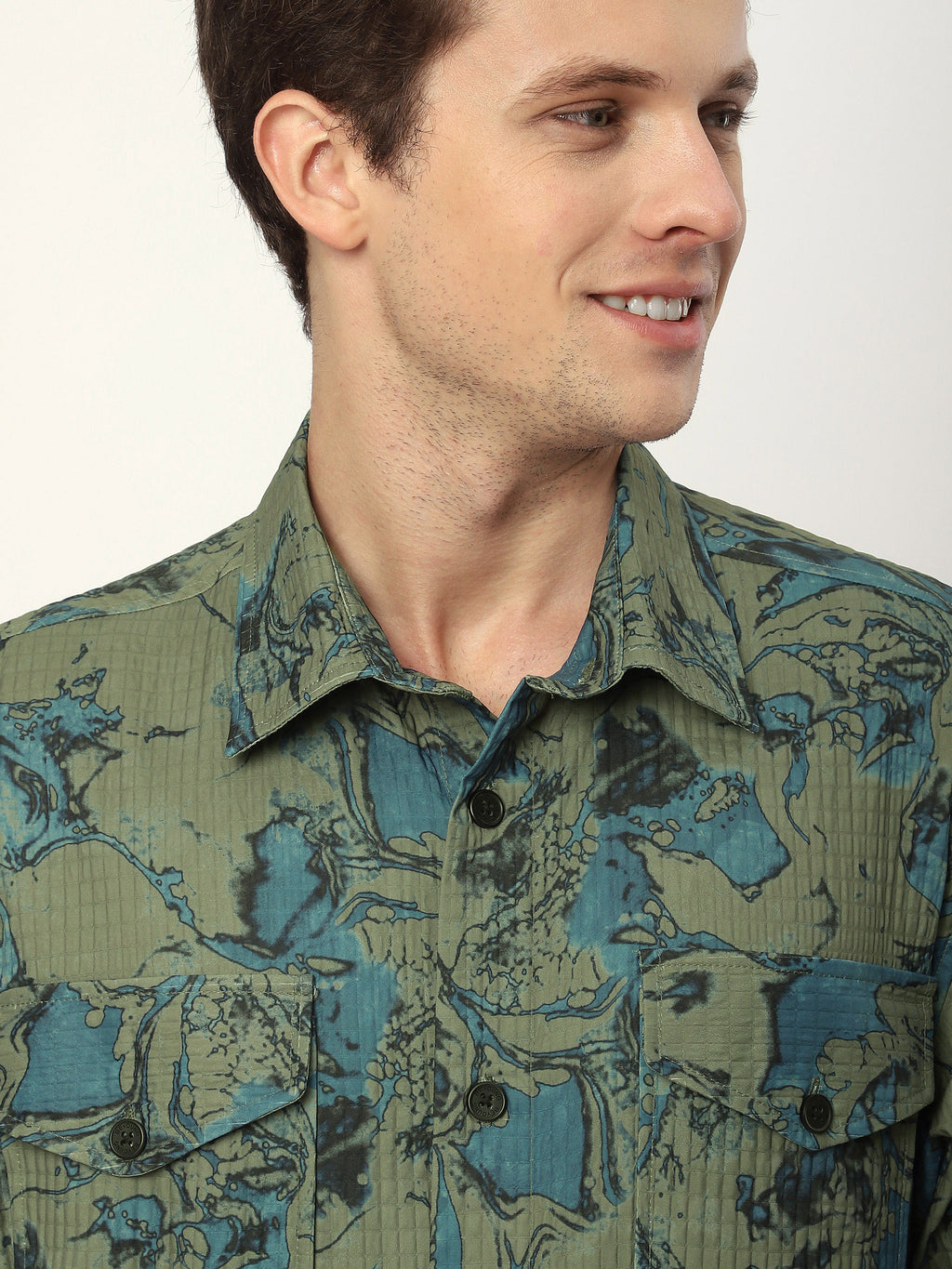 Abstract Print Shacket - Green