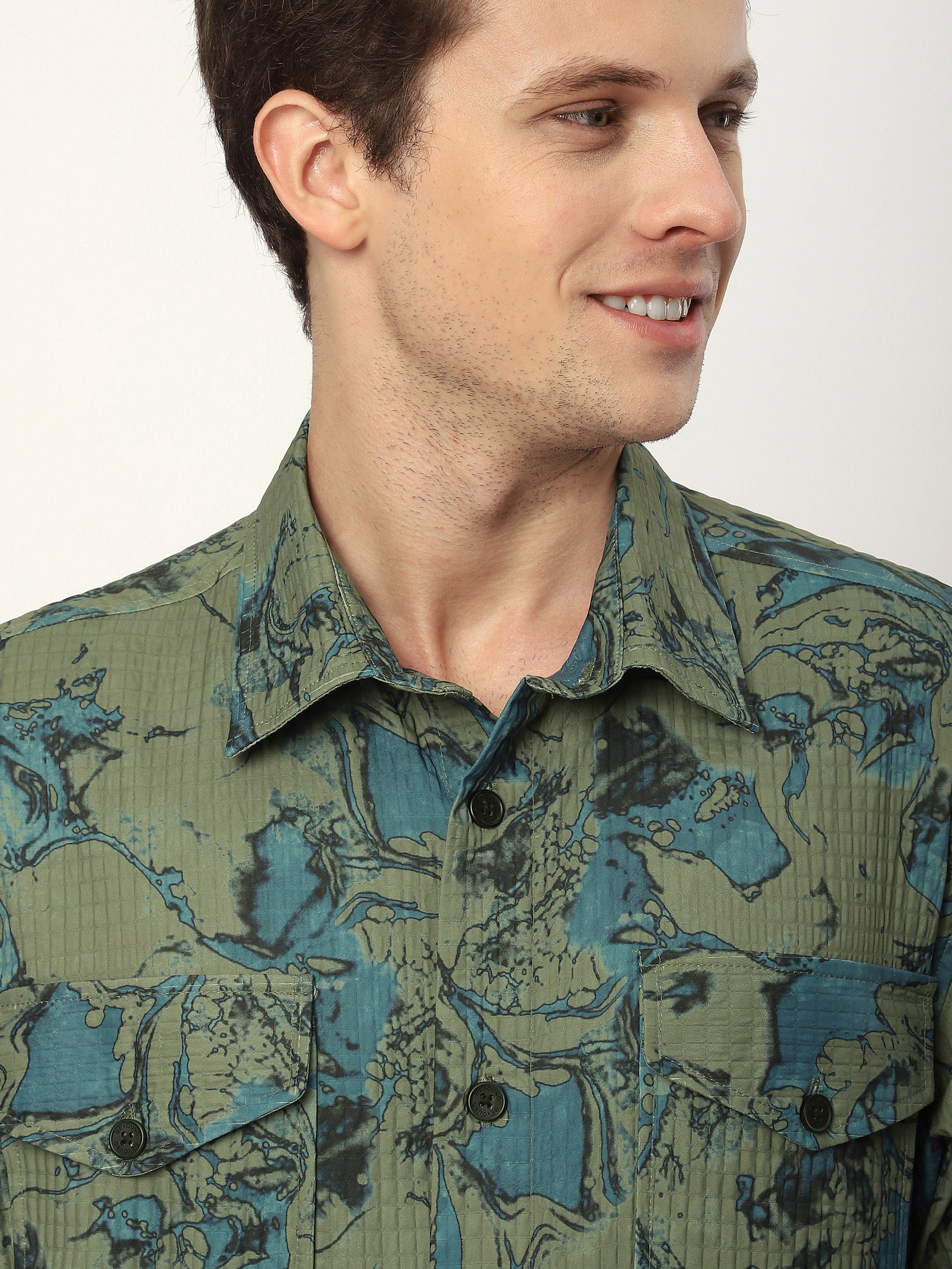 Abstract Print Shacket - Green