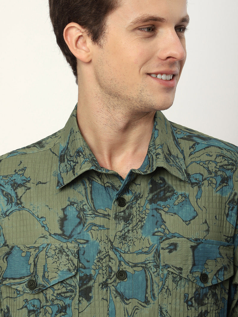 Abstract Print Shacket - Green