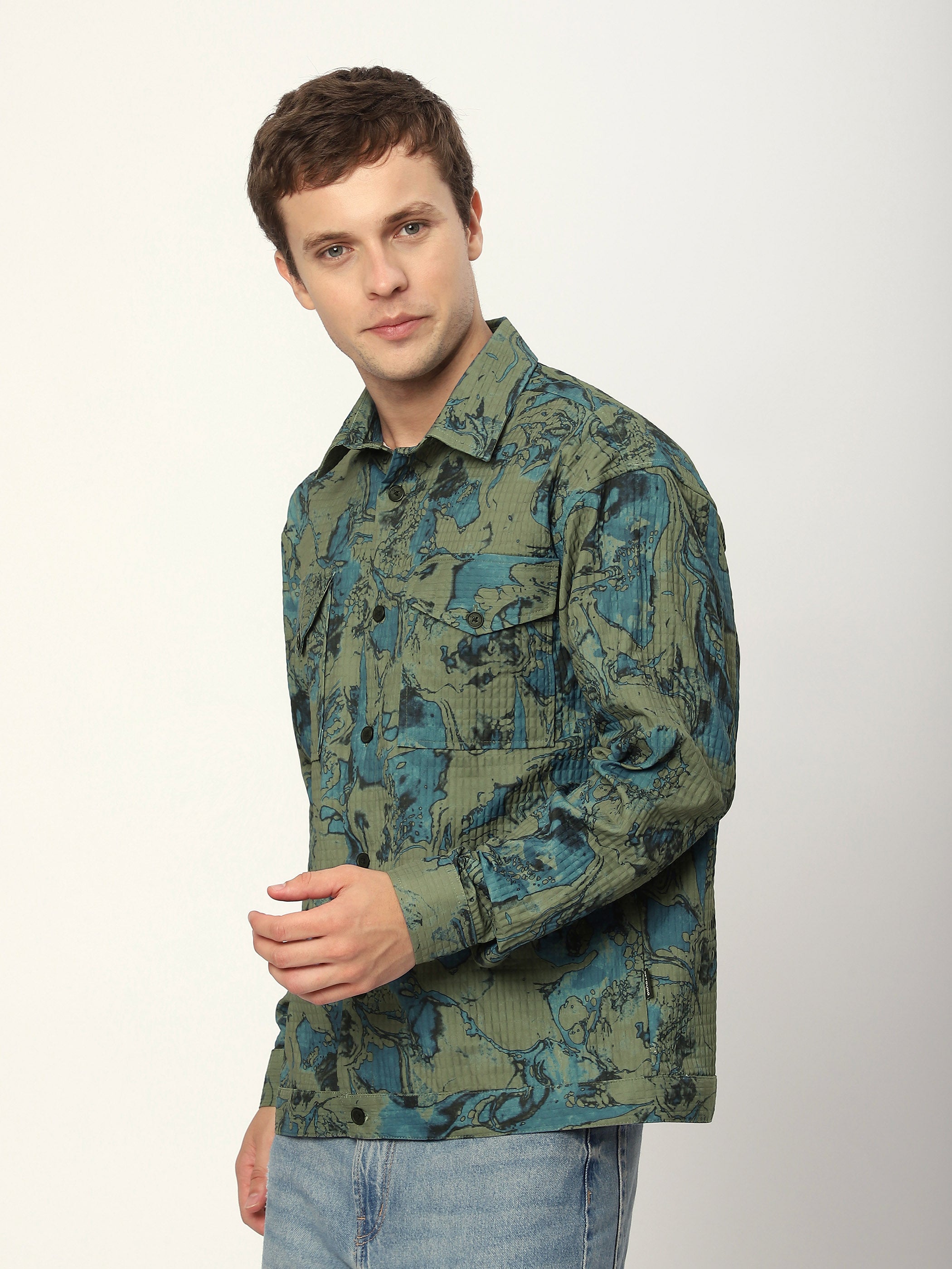 Abstract Print Shacket - Green