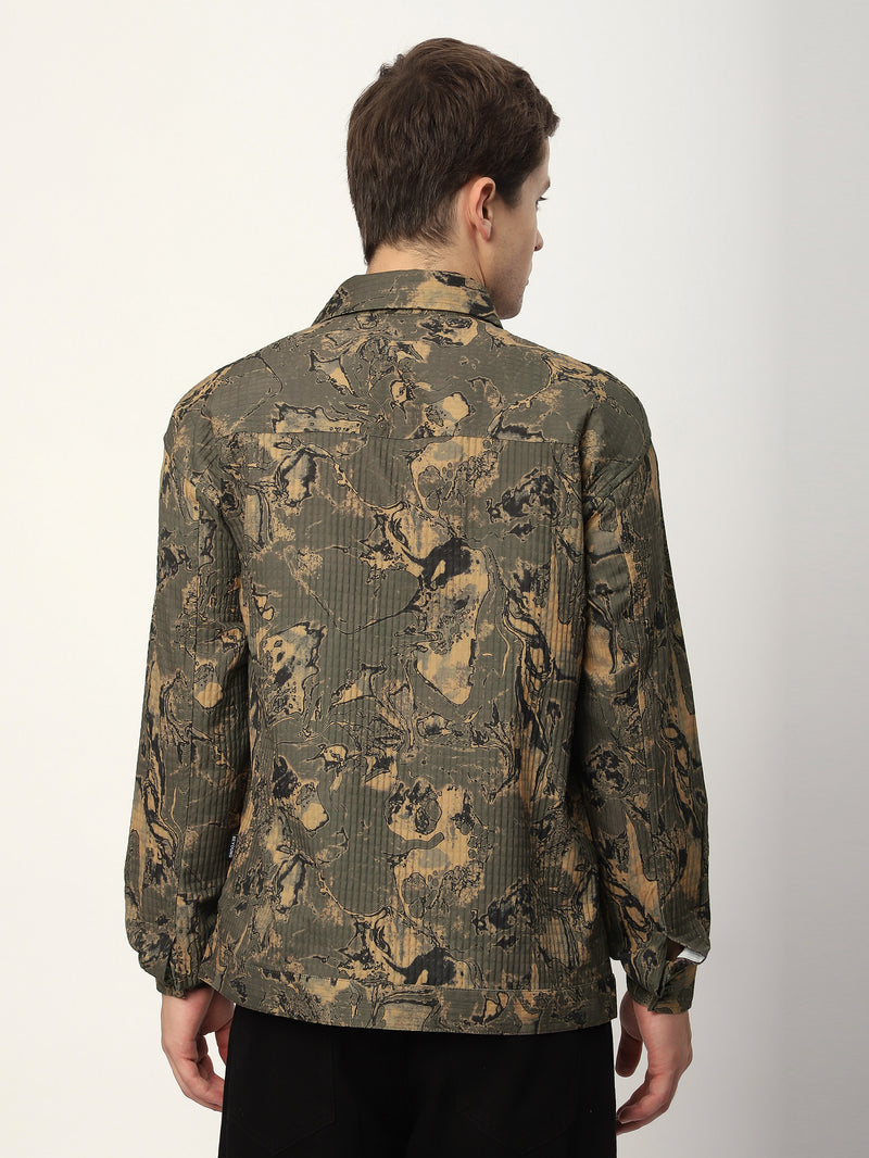 Abstract Print Shacket - Brown