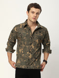 Abstract Print Shacket - Brown