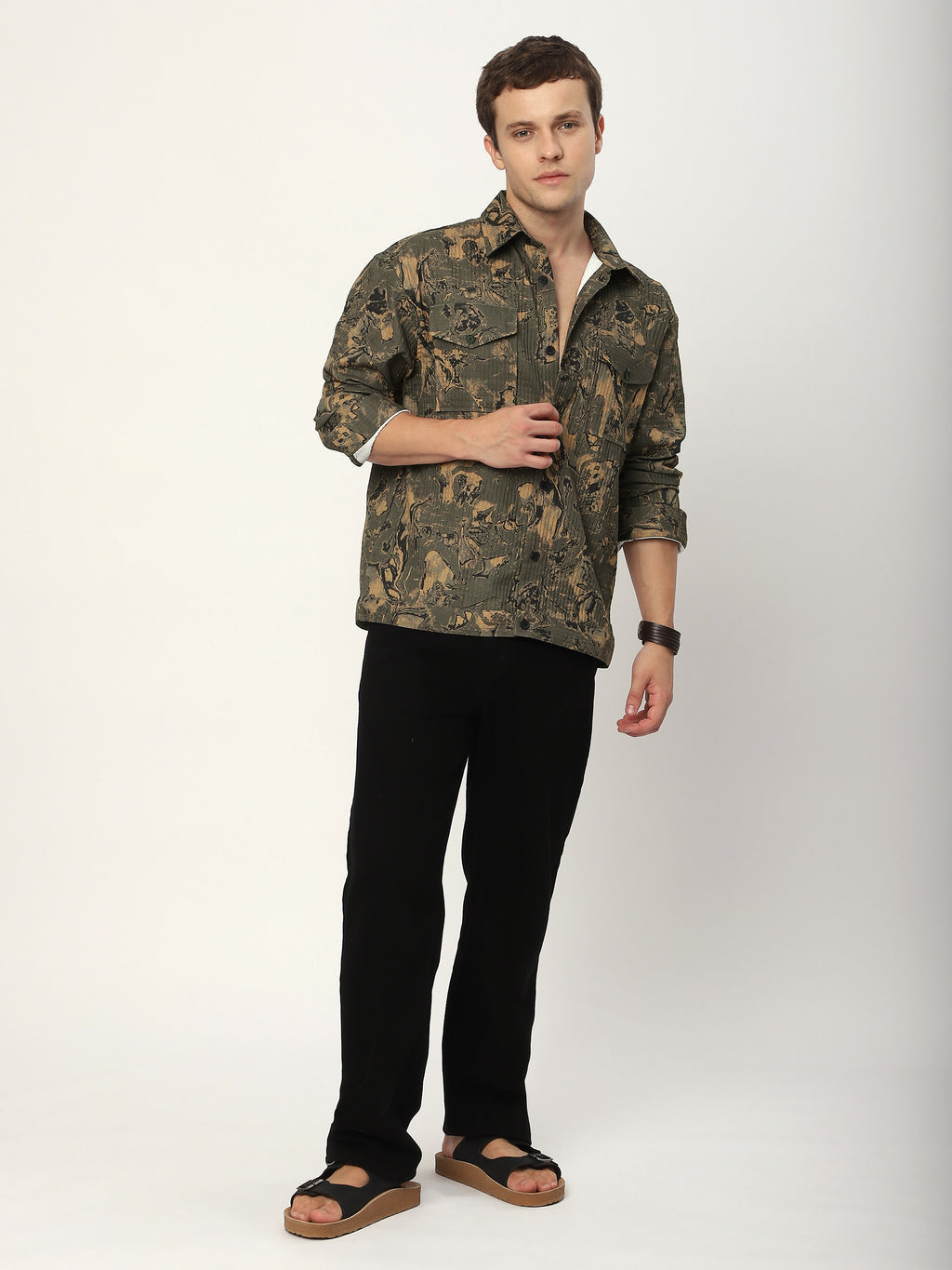 Abstract Print Shacket - Brown
