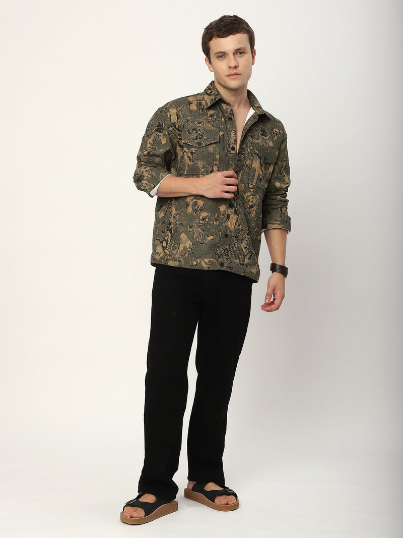 Abstract Print Shacket - Brown