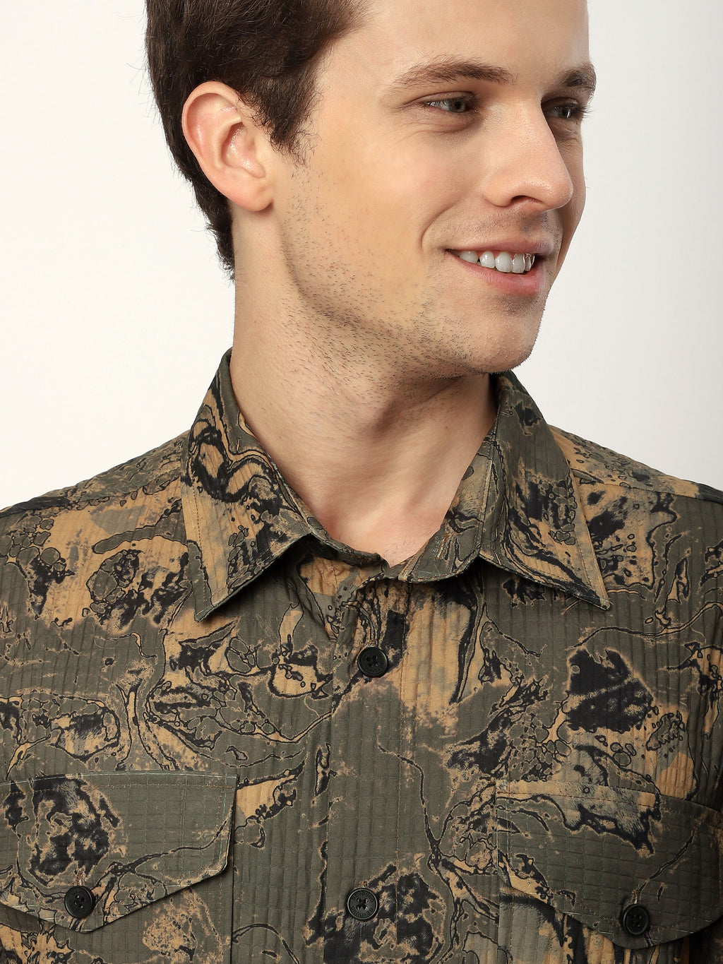 Abstract Print Shacket - Brown