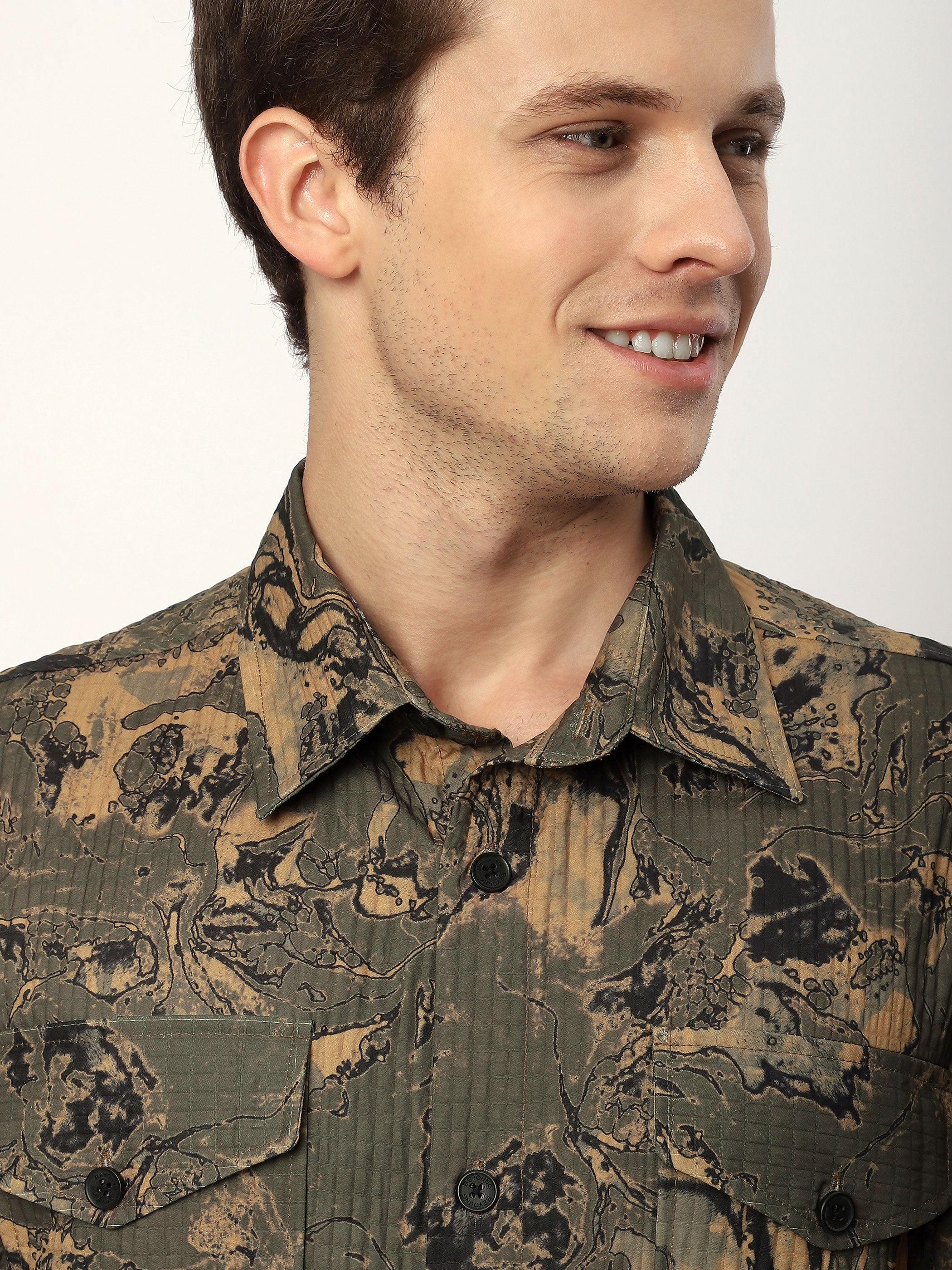 Abstract Print Shacket - Brown