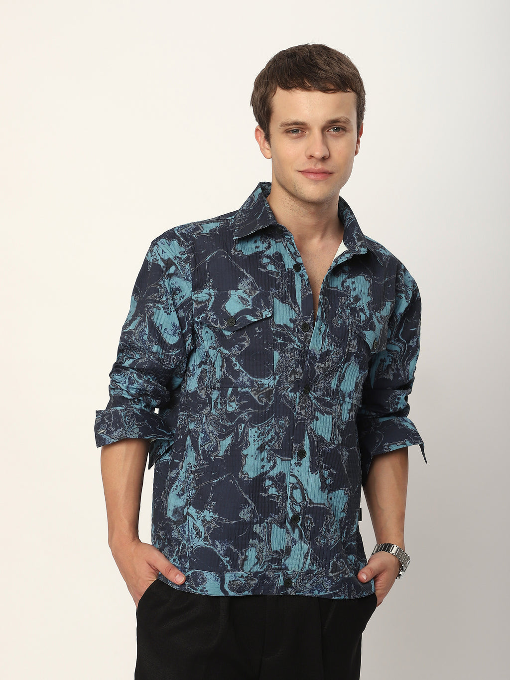 Abstract Print Shacket - Blue