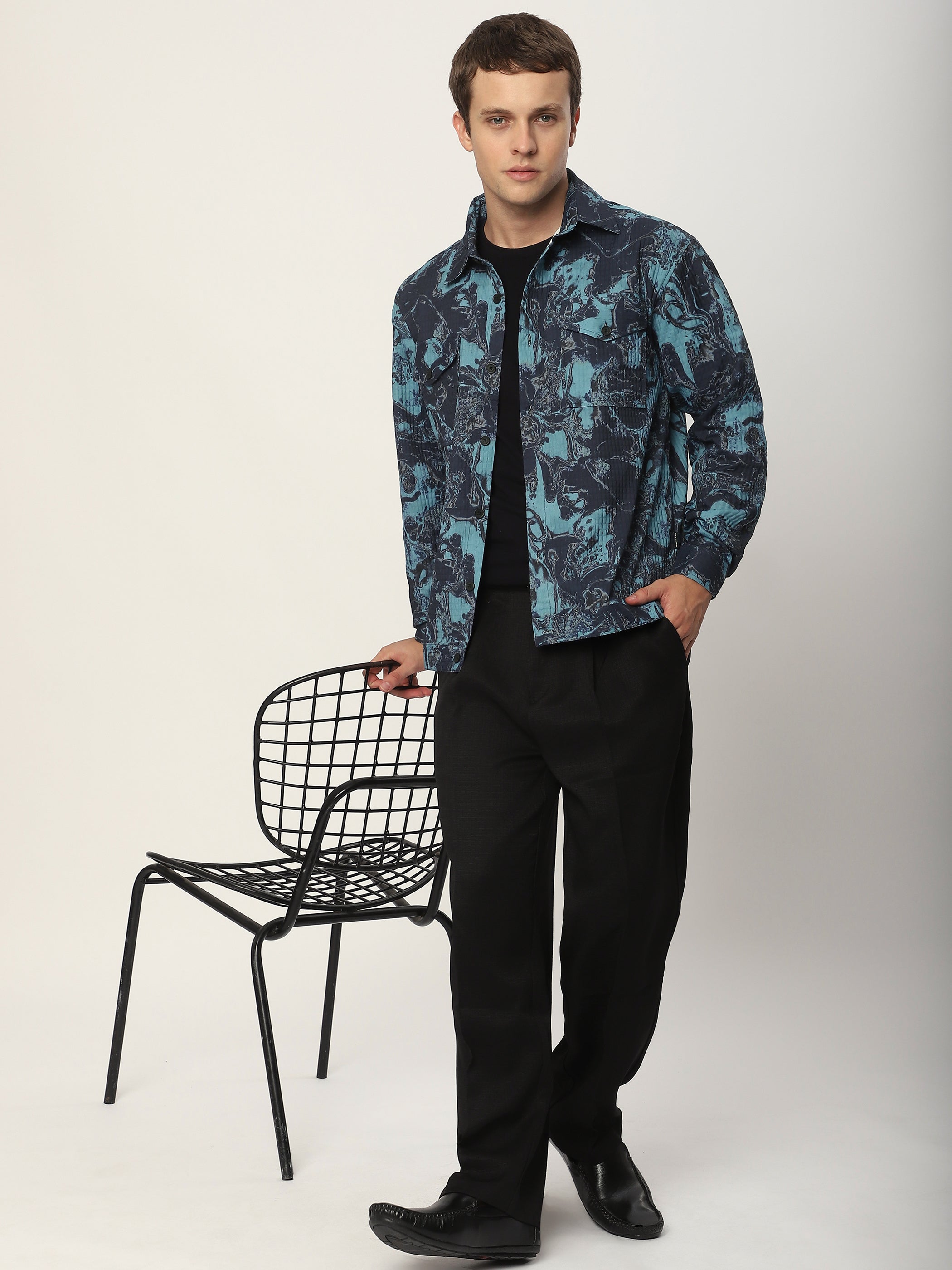 Abstract Print Shacket - Blue
