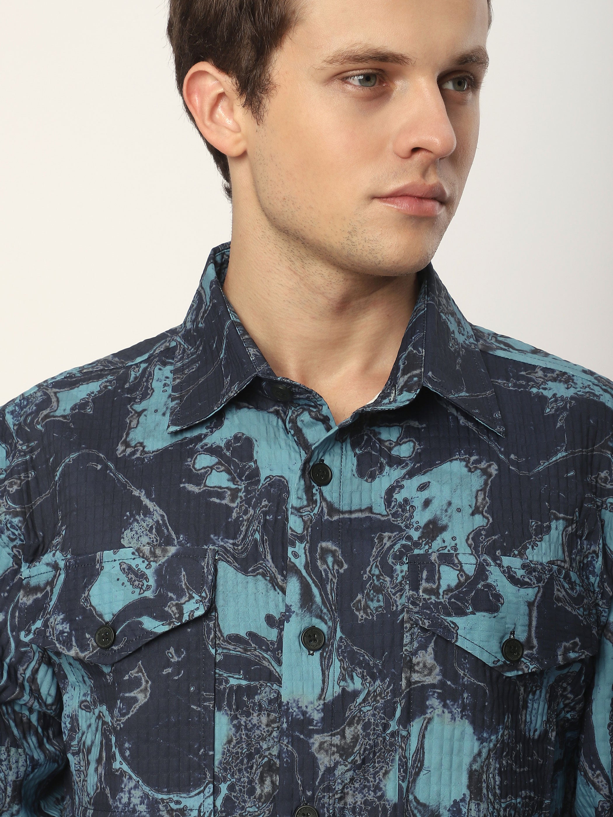 Abstract Print Shacket - Blue