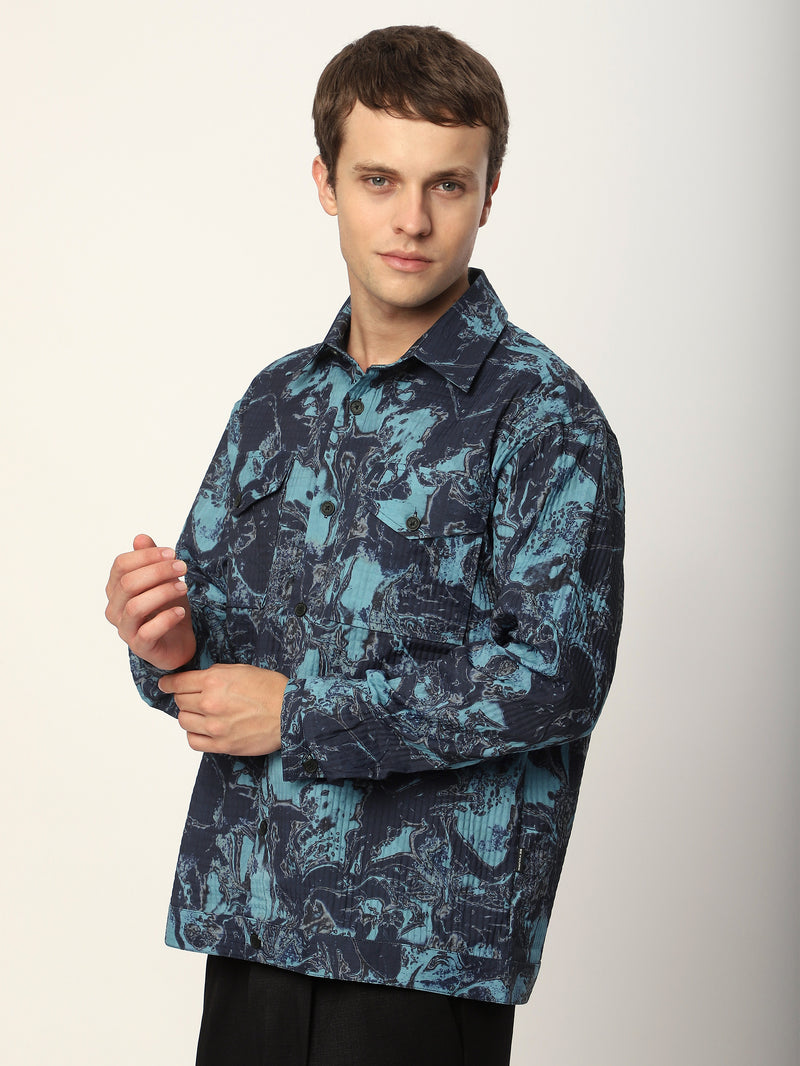 Abstract Print Shacket - Blue