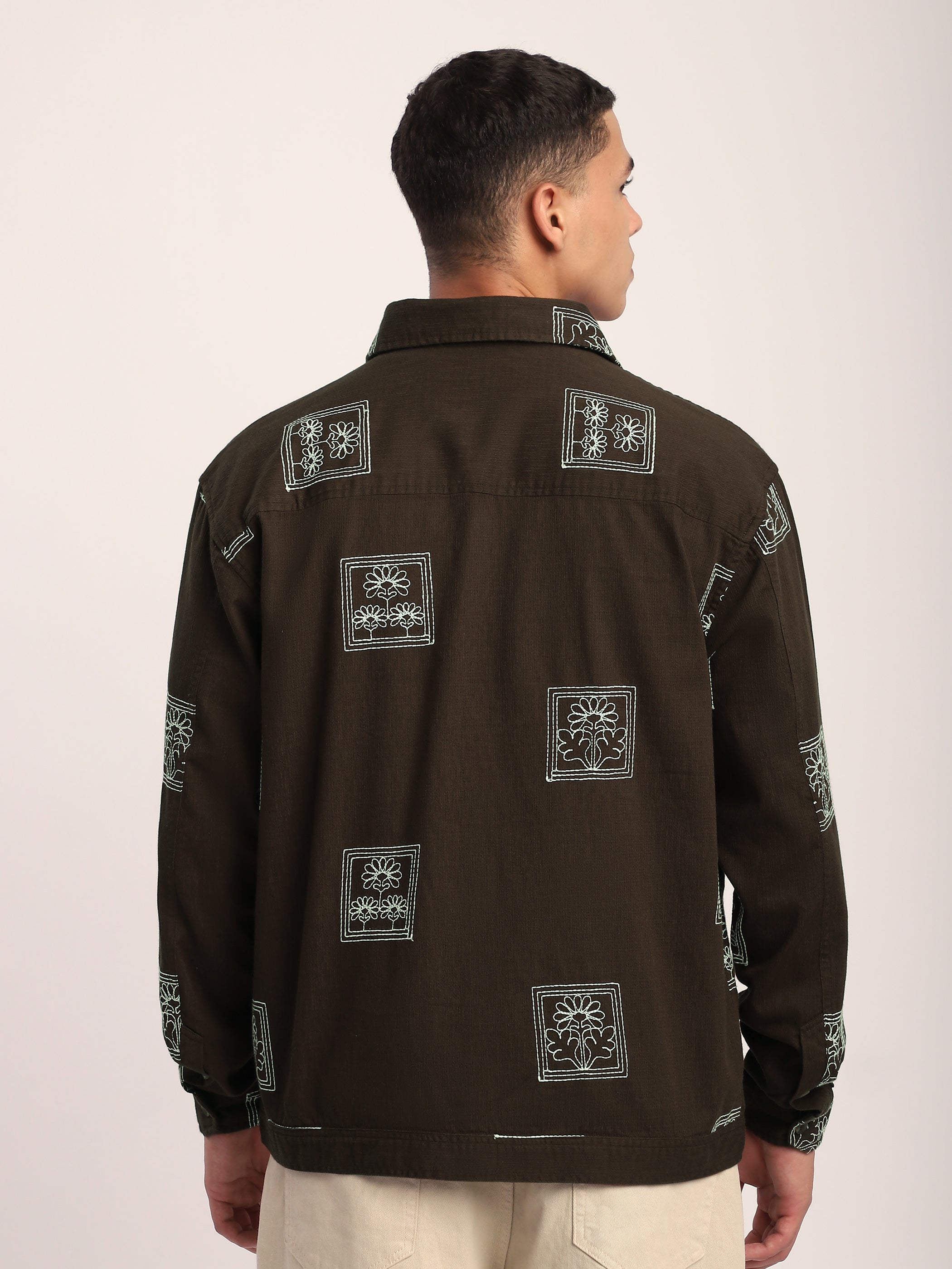 Dark Brown Geometric Floral Shacket