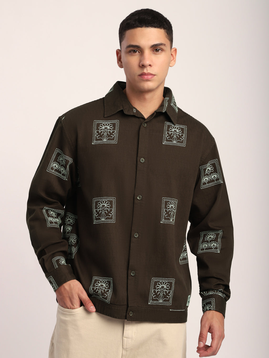 Dark Brown Geometric Floral Shacket
