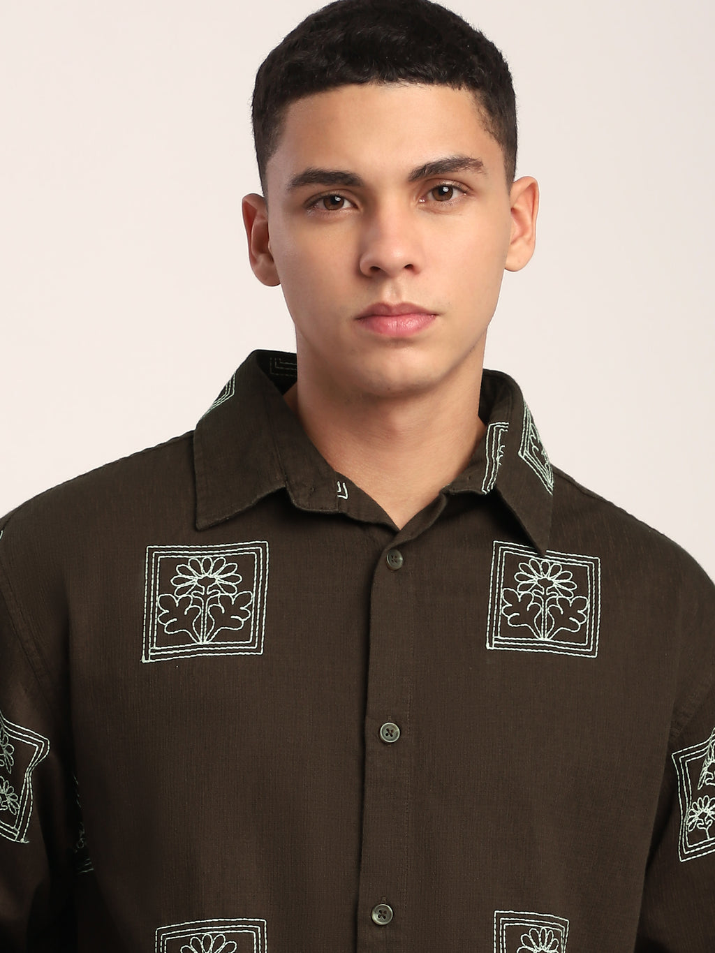 Dark Brown Geometric Floral Shacket