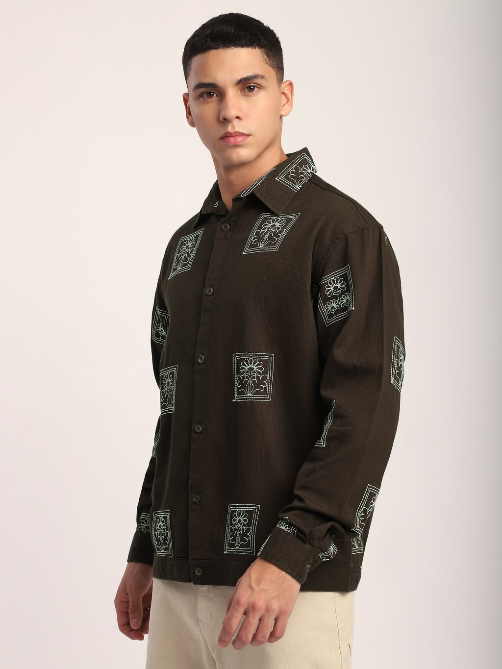 Dark Brown Geometric Floral Shacket
