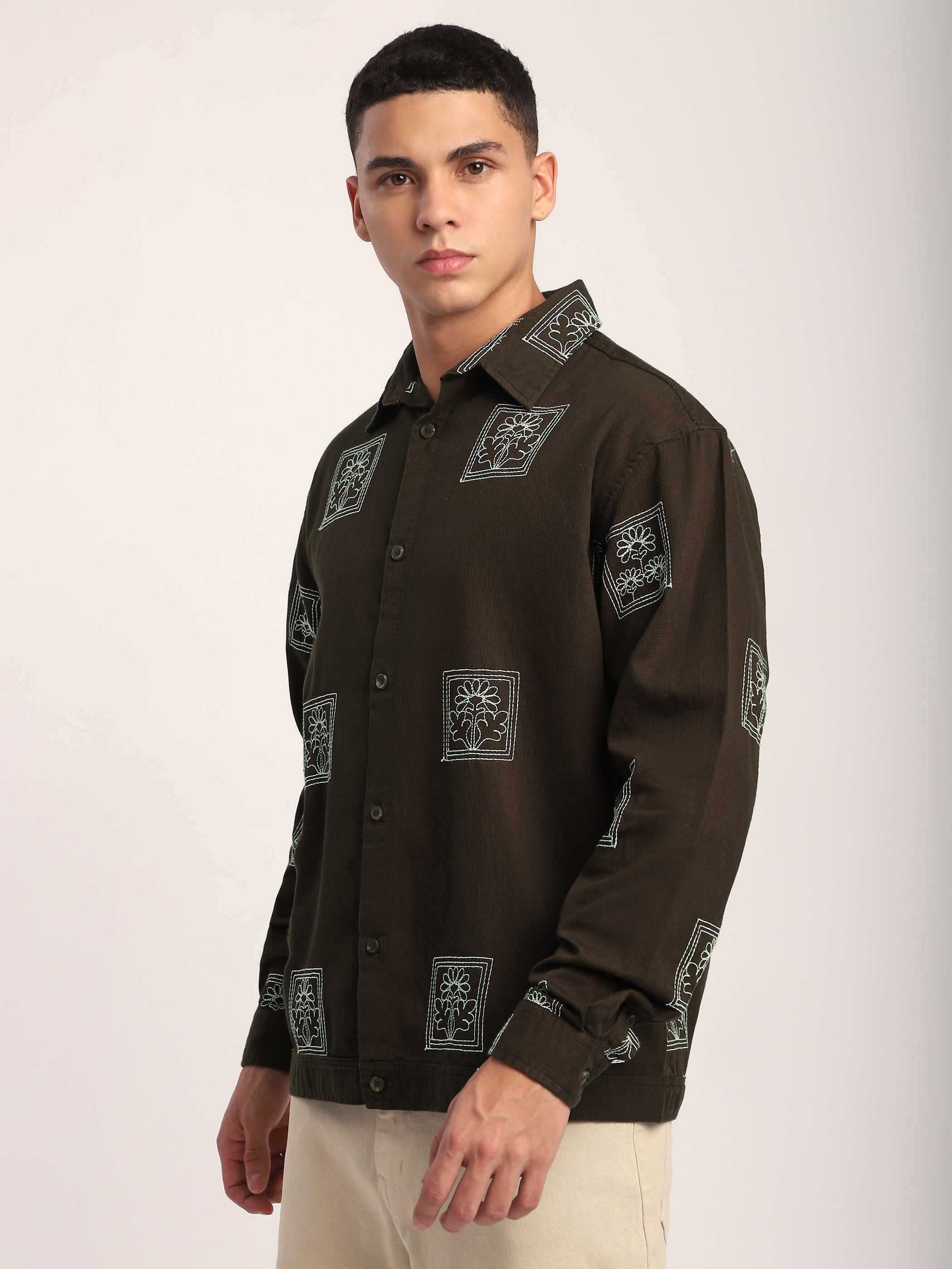 Dark Brown Geometric Floral Shacket