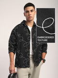 Abstract Embroidered Shacket - Black