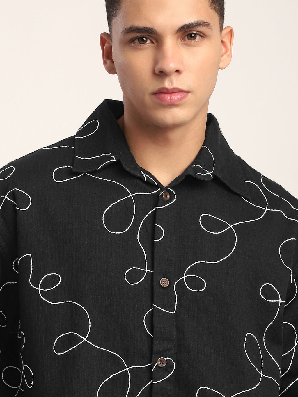 Abstract Embroidered Shacket - Black