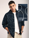 Abstract Embroidered Shacket - Navy Blue