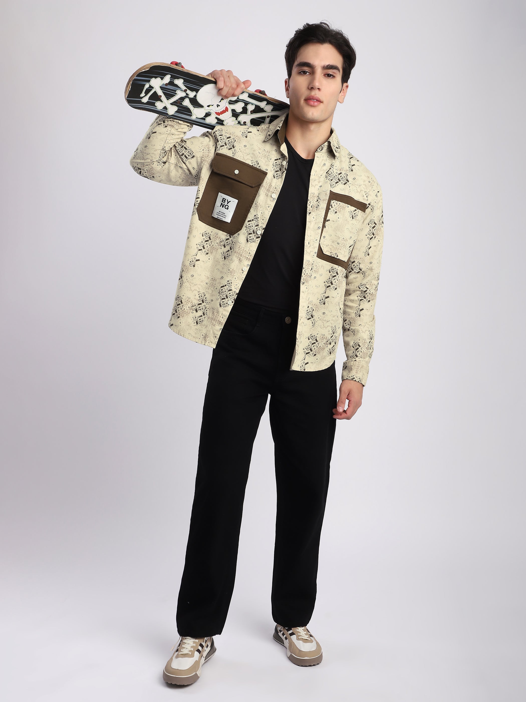 Abstract Printed Shacket - Brown