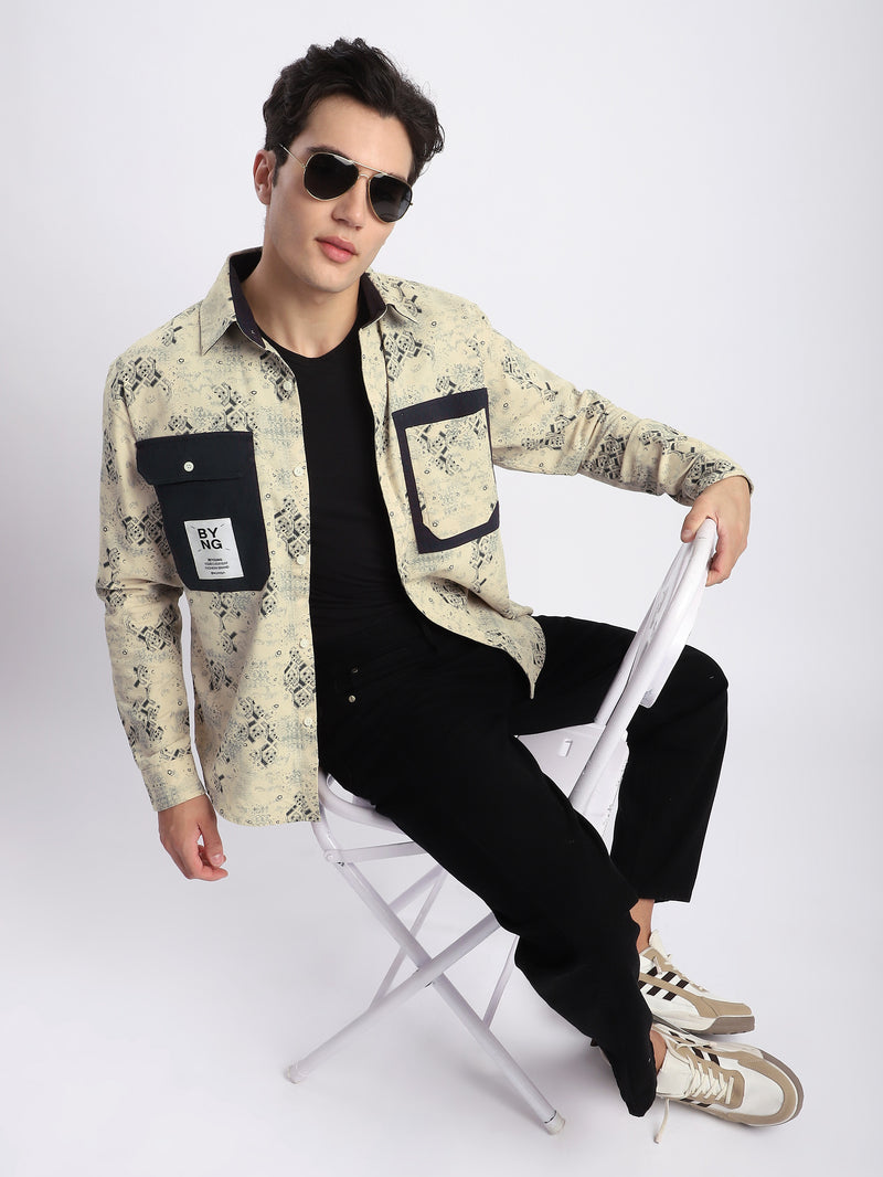 Abstract Printed Shacket - Blue