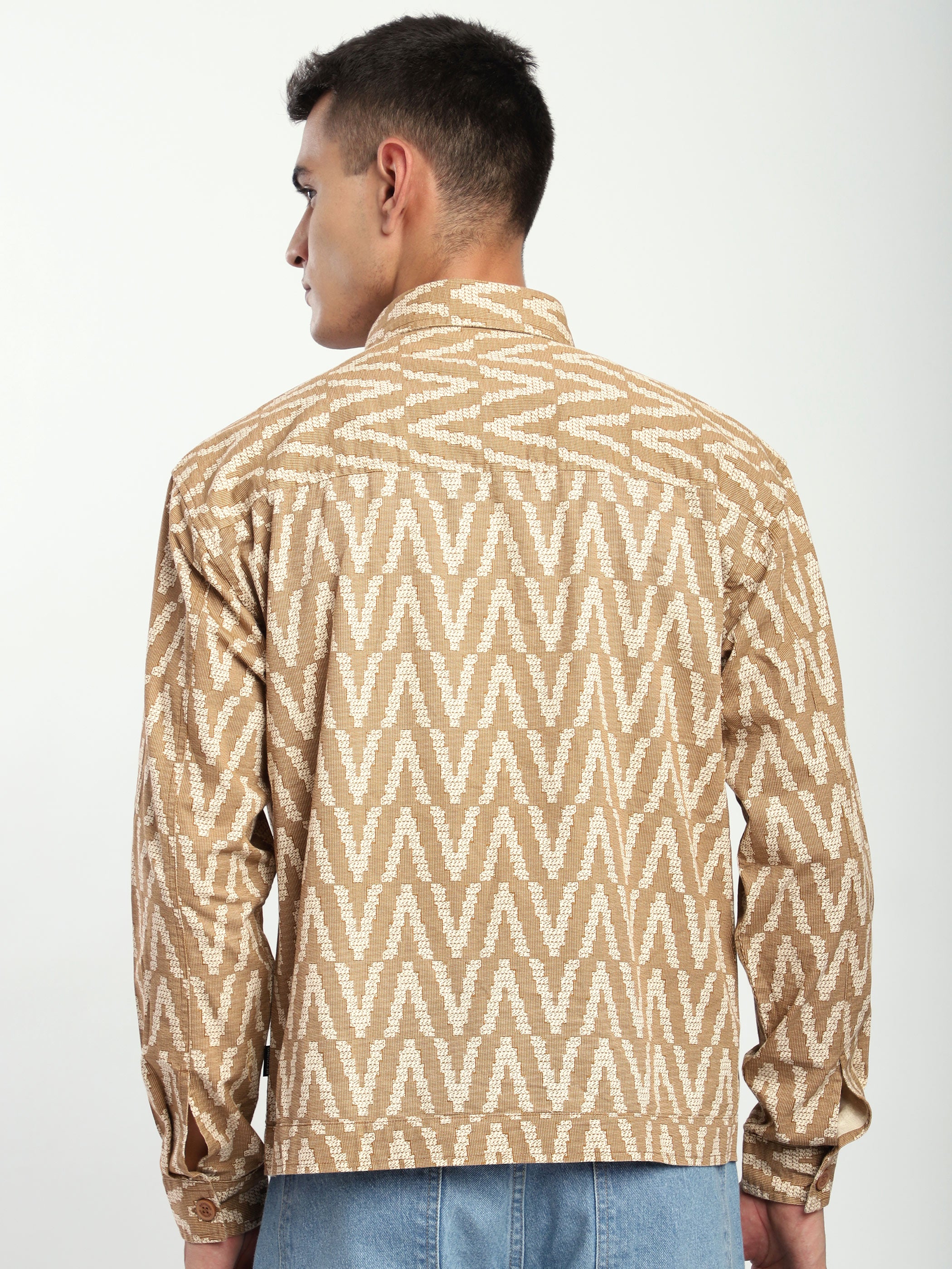 Chevron Printed Shacket - Sand Brown