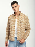 Chevron Printed Shacket - Sand Brown