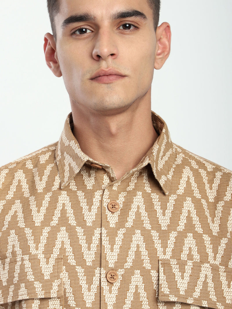 Chevron Printed Shacket - Sand Brown