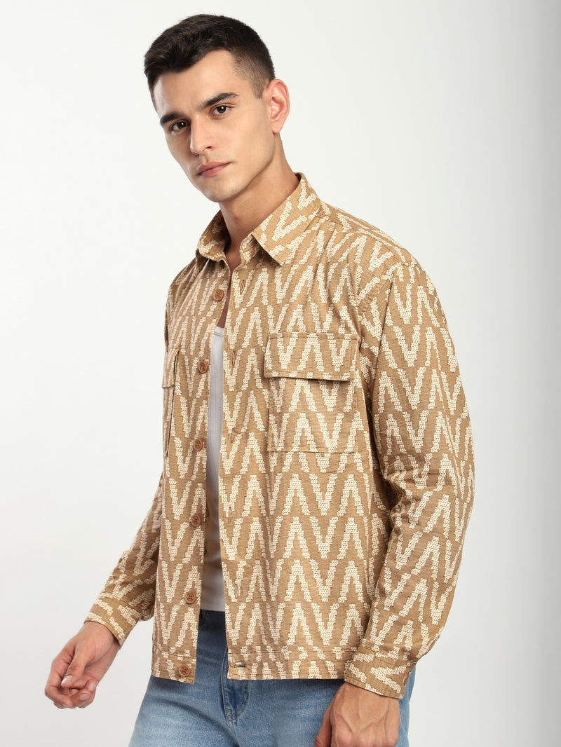 Chevron Printed Shacket - Sand Brown