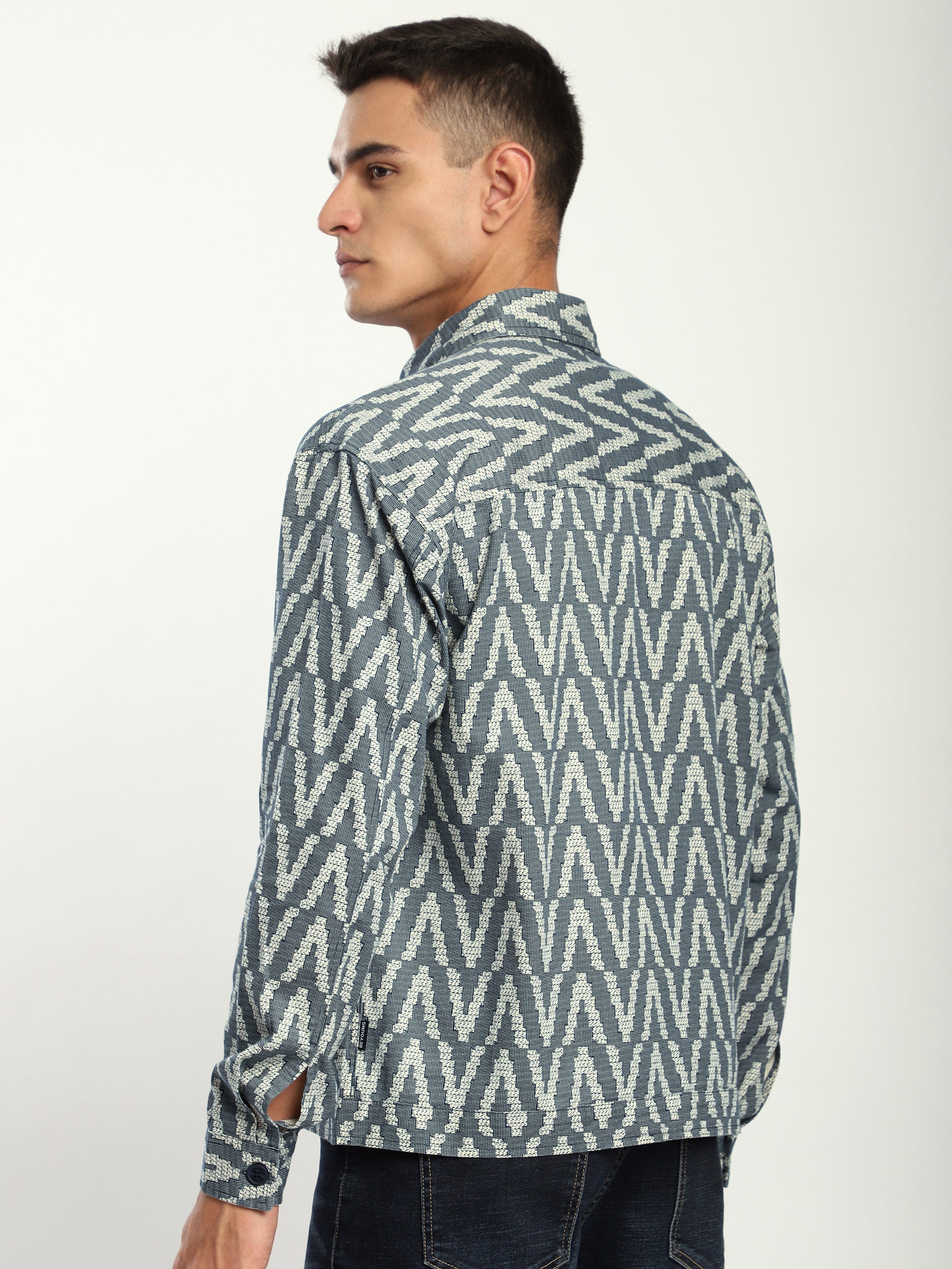 Chevron Printed Shacket - Navy