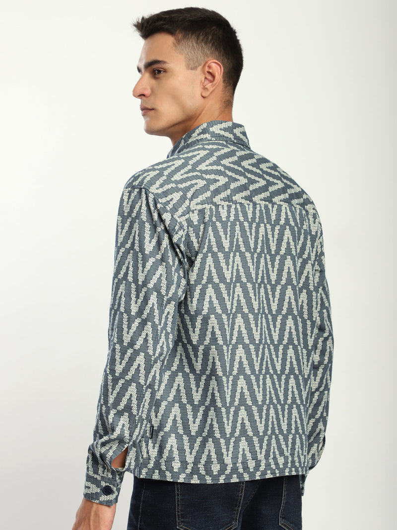 Chevron Printed Shacket - Navy