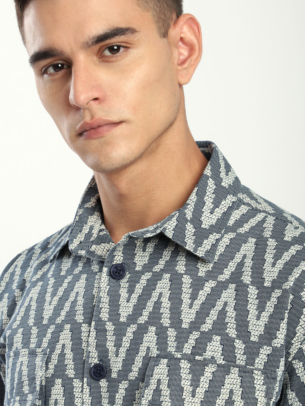Chevron Printed Shacket - Navy