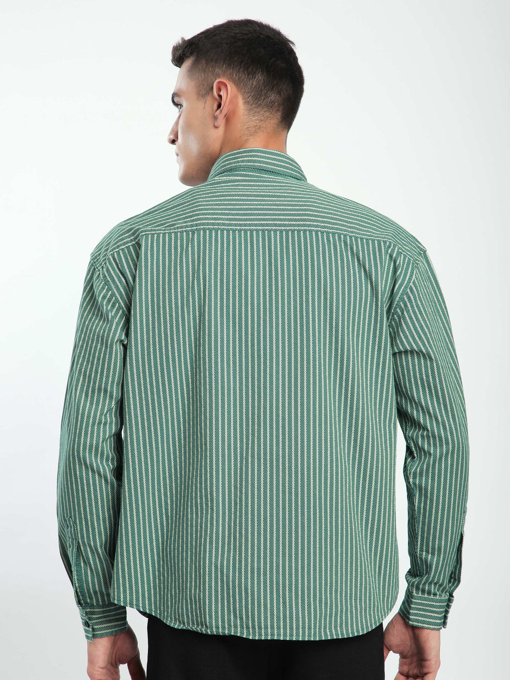 Herringbone Striped Shacket - Cadet Blue