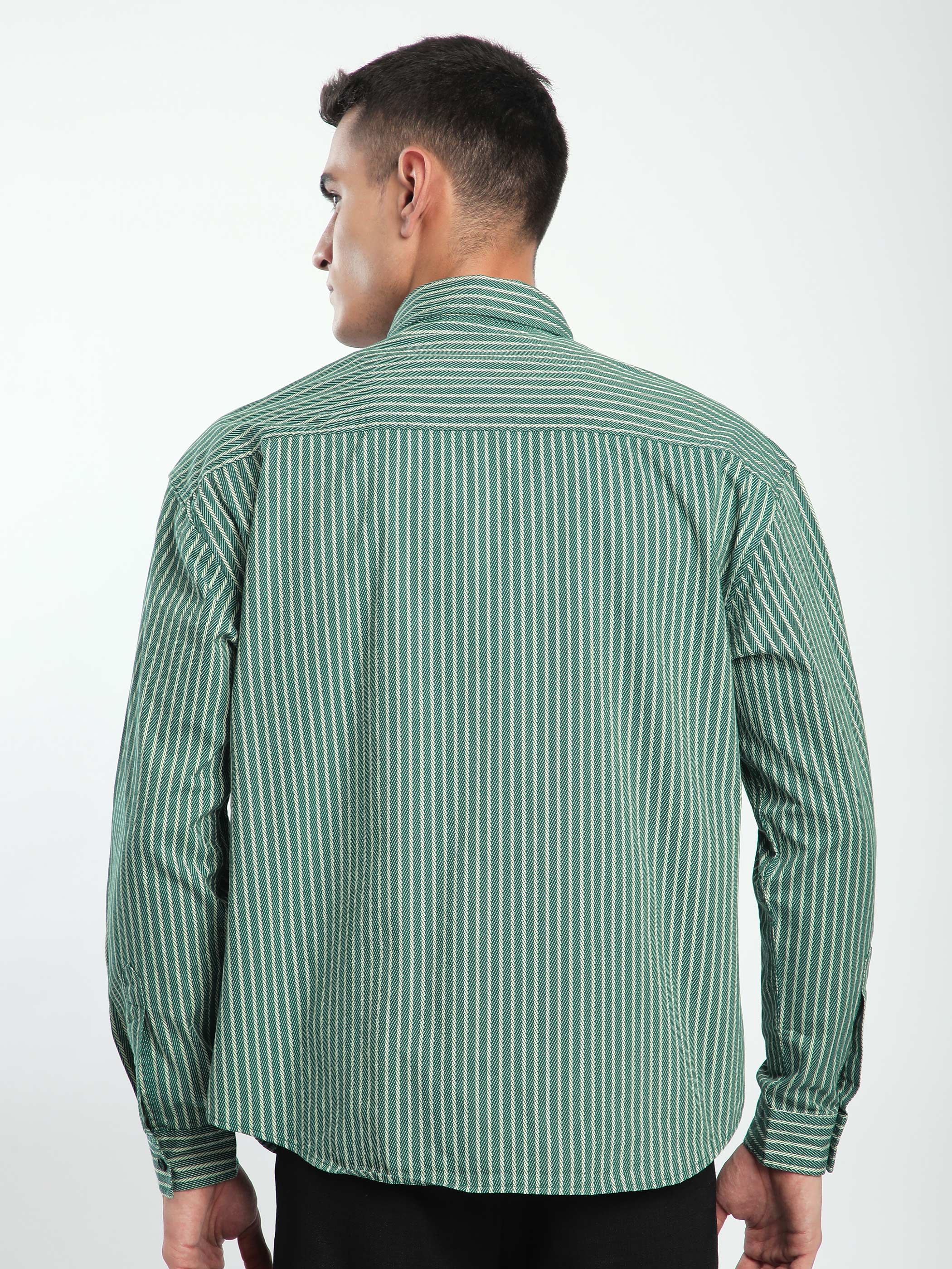 Herringbone Striped Shacket - Cadet Blue