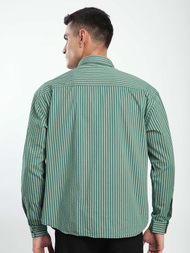 Herringbone Striped Shacket - Cadet Blue