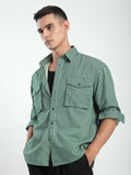 Herringbone Striped Shacket - Cadet Blue