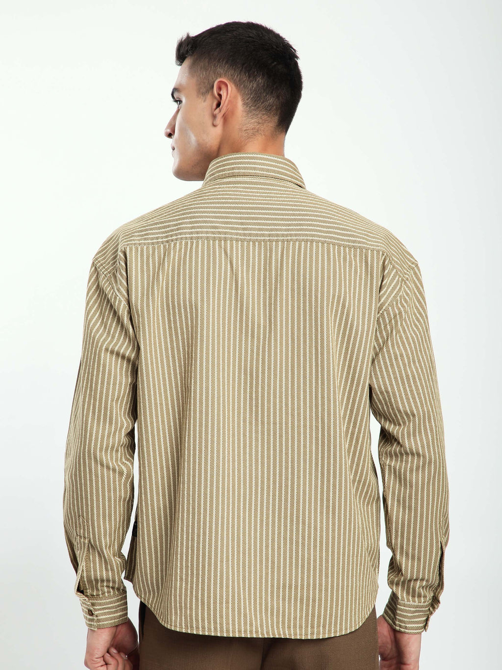 Herringbone Striped Shacket - Sand Brown