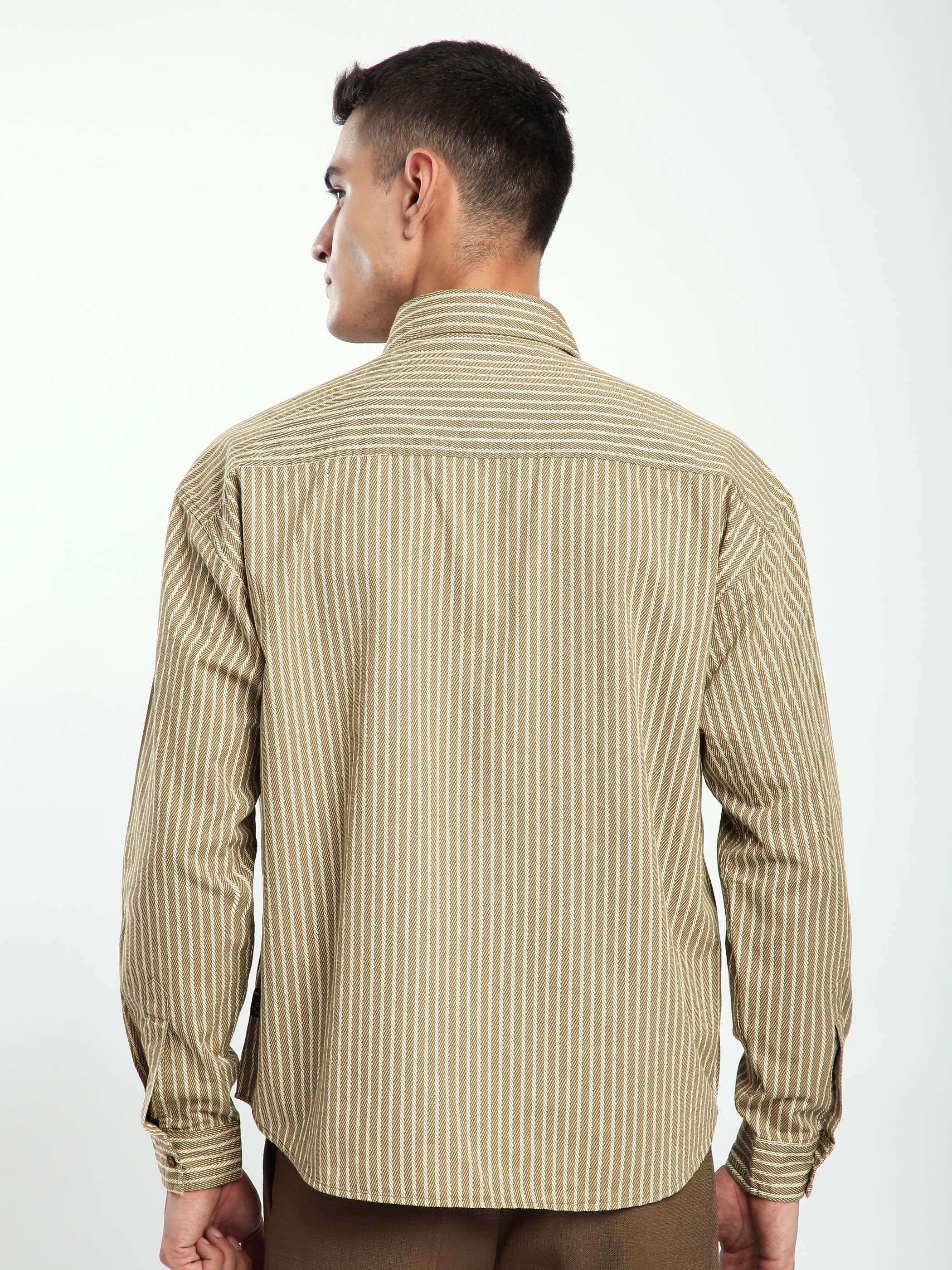 Herringbone Striped Shacket - Sand Brown