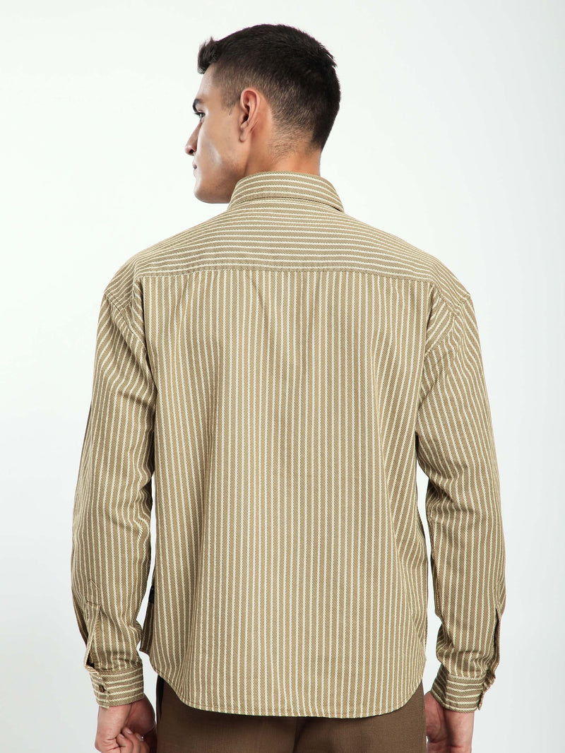 Herringbone Striped Shacket - Sand Brown