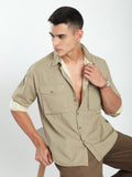 Herringbone Striped Shacket - Sand Brown