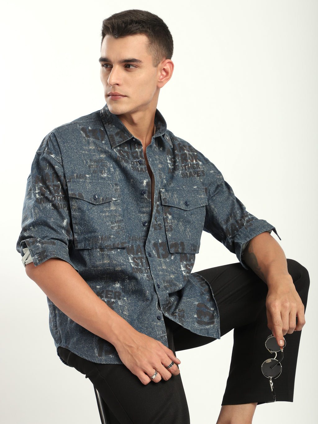 Abstract Printed Shacket - Brown And Blue